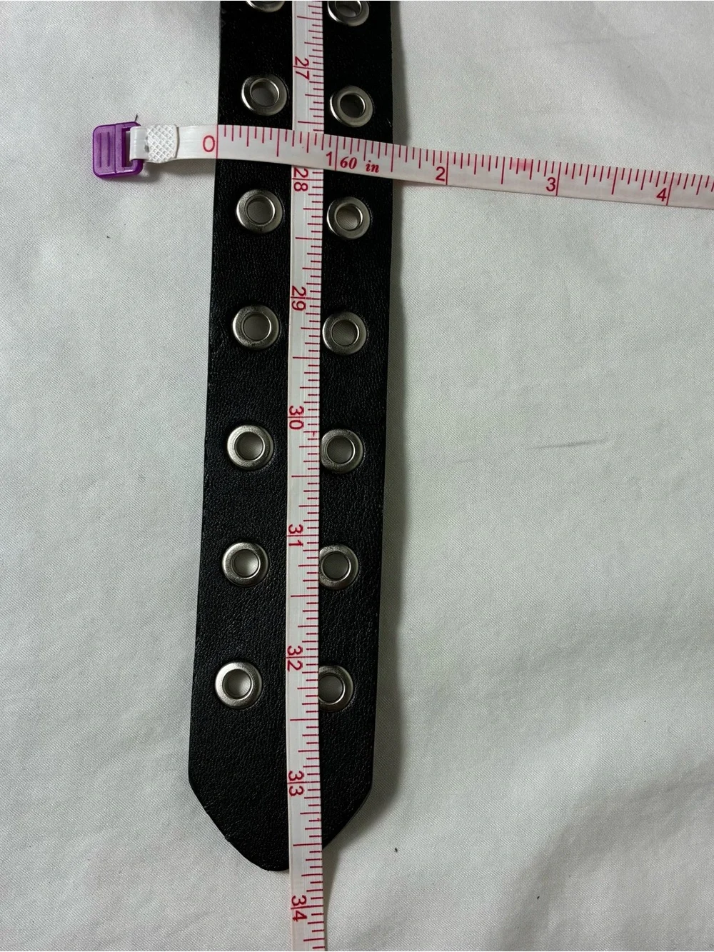 Womens belt Black faux Leather Belt double silver eyelets 34” long Y2K punk goth
